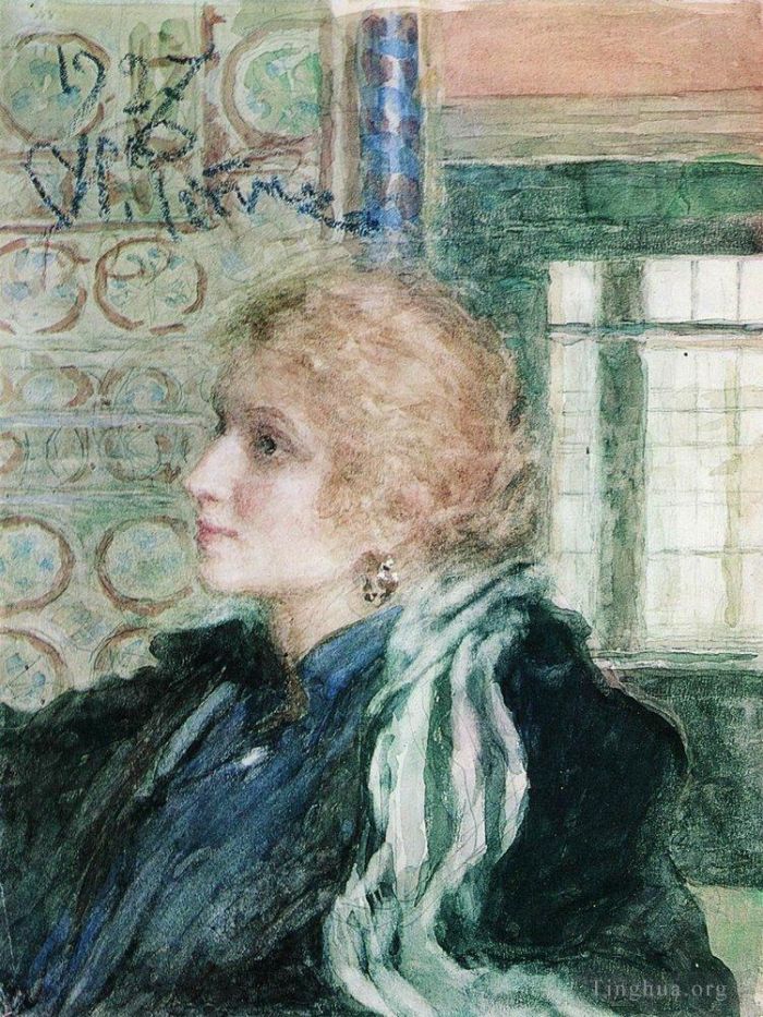 伊里亚·叶菲莫维奇·列宾 的油画作品 -  《玛丽亚·克洛普什娜肖像,1925》