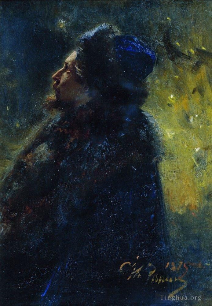 伊里亚·叶菲莫维奇·列宾 的油画作品 -  《画家维克多·米哈伊洛维奇·瓦斯涅佐夫的肖像研究，1875年在水下画萨科》