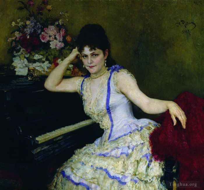 伊里亚·叶菲莫维奇·列宾 的油画作品 -  《圣彼得堡音乐学院钢琴家兼教授苏菲·门特肖像,1887》