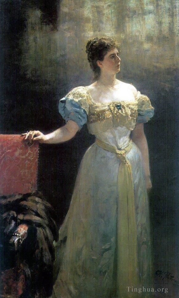 伊里亚·叶菲莫维奇·列宾 的油画作品 -  《玛丽亚·克拉夫季娜·泰尼舍娃公主的肖像,1896》