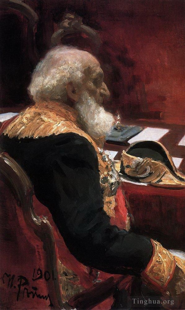 伊里亚·叶菲莫维奇·列宾 的油画作品 -  《科学院和艺术学院名誉院士谢苗诺夫·田,PP,肖像》