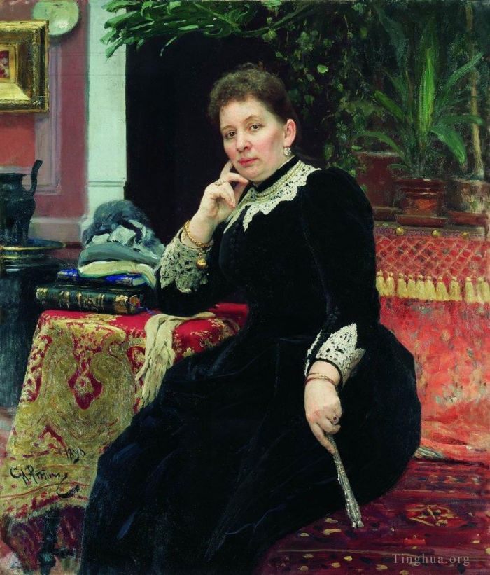 伊里亚·叶菲莫维奇·列宾 的油画作品 -  《慈善家奥尔加·谢尔盖耶芙娜·亚历山德罗娃·海因茨的肖像,1890》