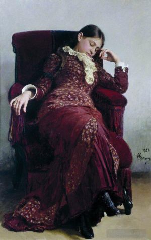 艺术家伊里亚·叶菲莫维奇·列宾作品《艺术家妻子维拉·雷皮纳,(Vera,Repina),的休息肖像，1882,年》