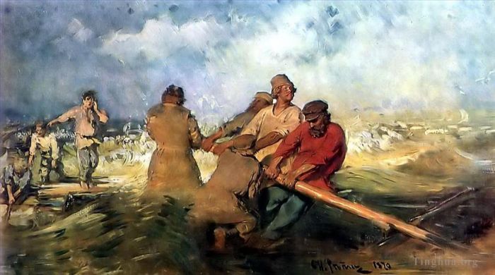 伊里亚·叶菲莫维奇·列宾 的油画作品 -  《伏尔加河风暴,1891》