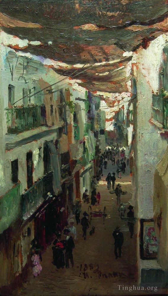 伊里亚·叶菲莫维奇·列宾 的油画作品 -  《1883年塞维利亚蛇街》