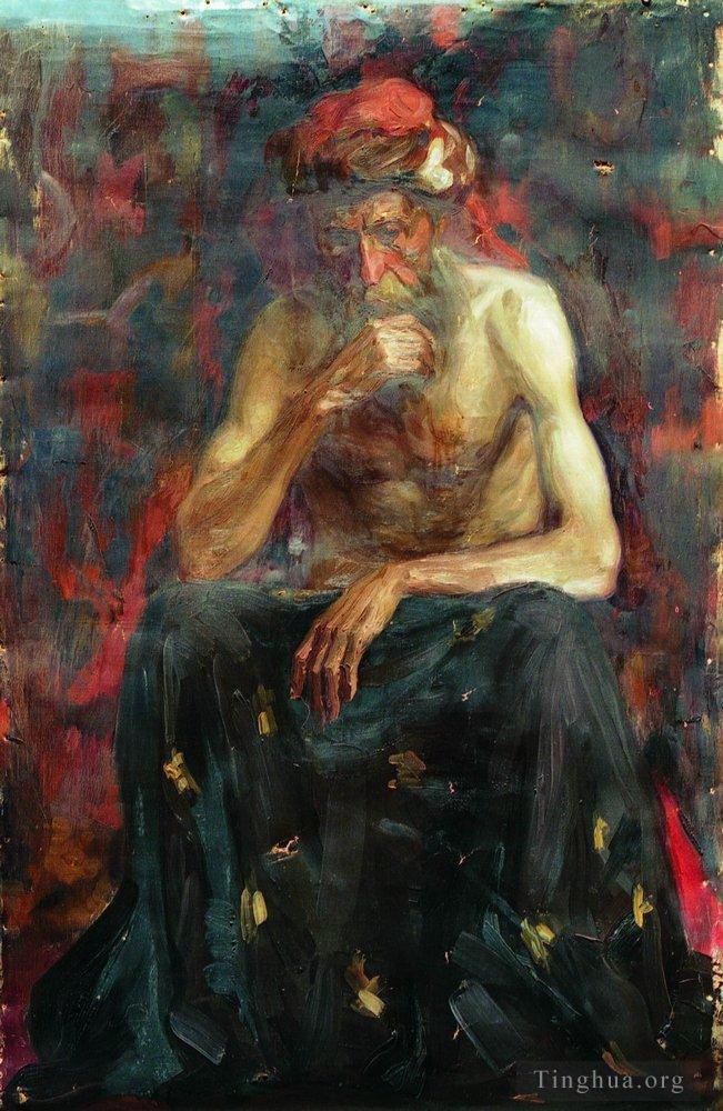 伊里亚·叶菲莫维奇·列宾 的油画作品 -  《戴头巾的模特》