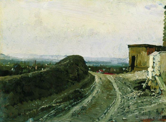 伊里亚·叶菲莫维奇·列宾 的油画作品 -  《1876年巴黎蒙马特的道路》