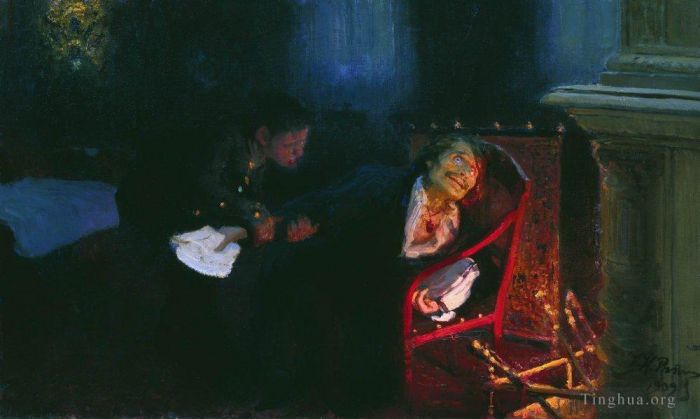 伊里亚·叶菲莫维奇·列宾 的油画作品 -  《1909年果戈理自焚》