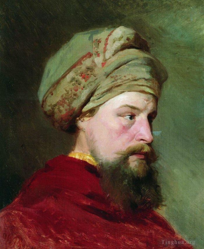 伊里亚·叶菲莫维奇·列宾 的油画作品 -  《十九世纪下半叶画中人的头》