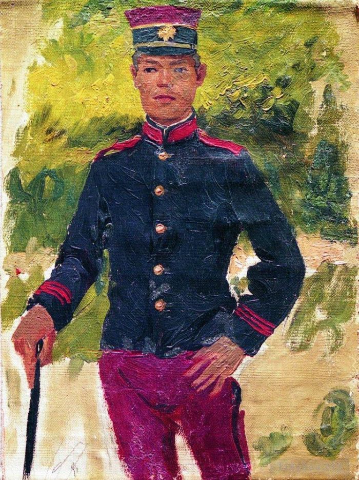 伊里亚·叶菲莫维奇·列宾 的油画作品 -  《巴黎风格的年轻士兵》