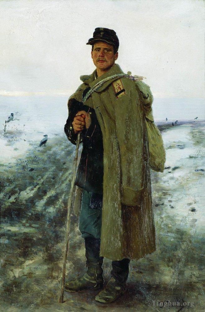 伊里亚·叶菲莫维奇·列宾 的油画作品 -  《回到他的祖国，1878,年最后一场战争的英雄》