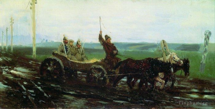 伊里亚·叶菲莫维奇·列宾 的油画作品 -  《泥泞路上的护送,1876》