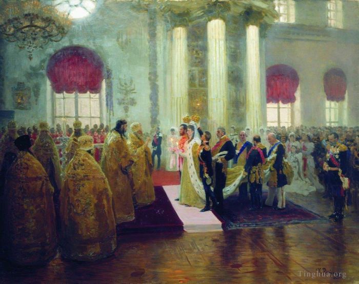 伊里亚·叶菲莫维奇·列宾 的油画作品 -  《尼古拉二世与大公主亚历山德拉·费奥多罗芙娜的婚礼,1894,年》