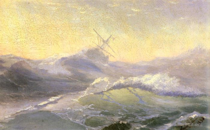 伊凡·康斯坦丁诺维奇·艾瓦佐夫斯基 的油画作品 -  《拥抱海浪的海景》