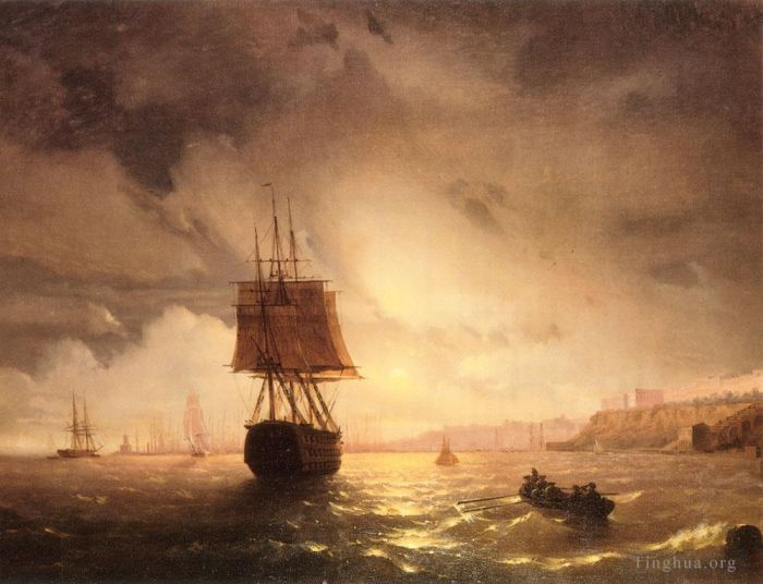 伊凡·康斯坦丁诺维奇·艾瓦佐夫斯基 的油画作品 -  《黑海敖德萨港口》