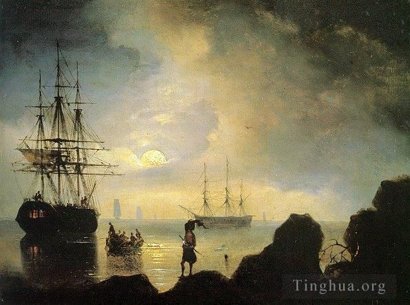 伊凡·康斯坦丁诺维奇·艾瓦佐夫斯基 的油画作品 -  《IBI,岸上的渔民》