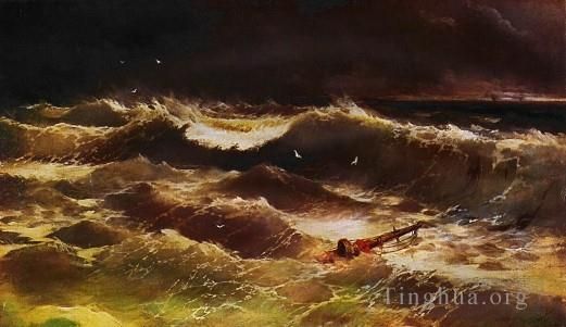 伊凡·康斯坦丁诺维奇·艾瓦佐夫斯基 的油画作品 -  《风暴1886IBI海景》