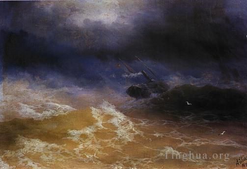 伊凡·康斯坦丁诺维奇·艾瓦佐夫斯基 的油画作品 -  《海上风暴189IBI海景》