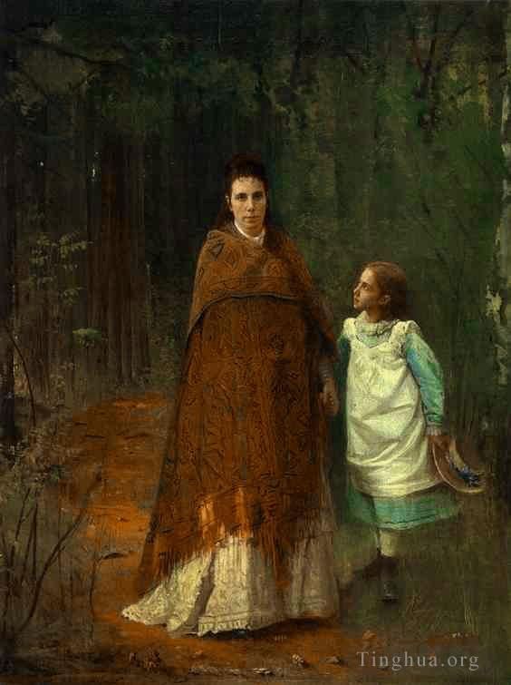 伊万·尼古拉耶维奇·克拉姆斯柯依 的油画作品 -  《公园里艺术家妻子和女儿的肖像》