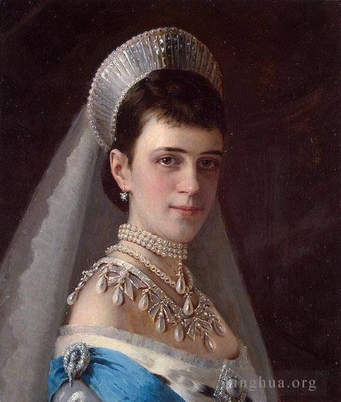 伊万·尼古拉耶维奇·克拉姆斯柯依 的油画作品 -  《玛丽亚·费奥多罗夫娜皇后头戴珍珠头饰的肖像》