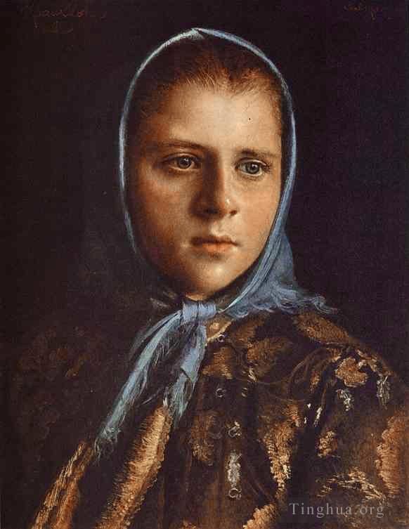 伊万·尼古拉耶维奇·克拉姆斯柯依 的油画作品 -  《蓝色披肩的俄罗斯女孩》