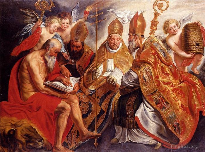 雅各布·乔登斯 的油画作品 -  《乔丹斯拉丁教会四位教父》