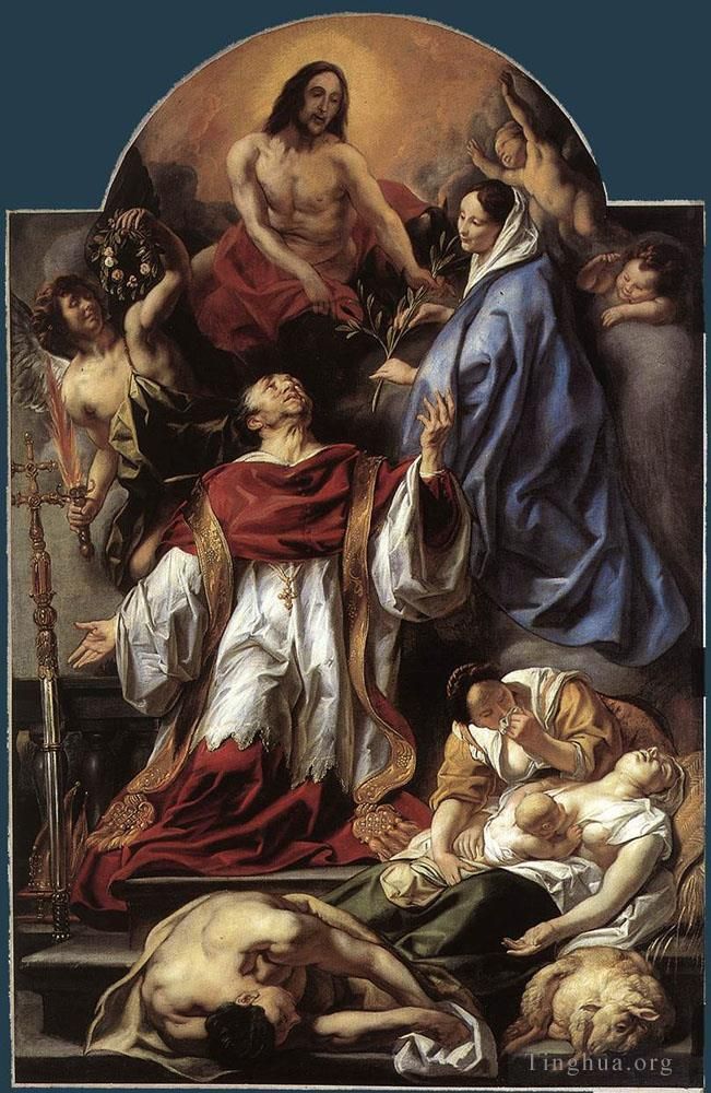 雅各布·乔登斯 的油画作品 -  《圣查尔斯关心米兰的瘟疫受害者》