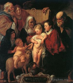 艺术家雅各布·乔登斯作品《神圣家族与年轻施洗者圣安妮和他的父母》