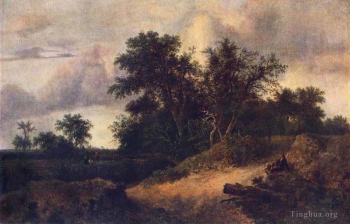 雅各布·凡·罗伊斯达尔 的油画作品 -  《树林里的房子的风景》
