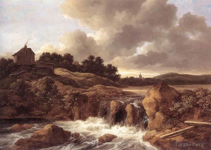 雅各布·凡·罗伊斯达尔 的油画作品 -  《风景与瀑布》
