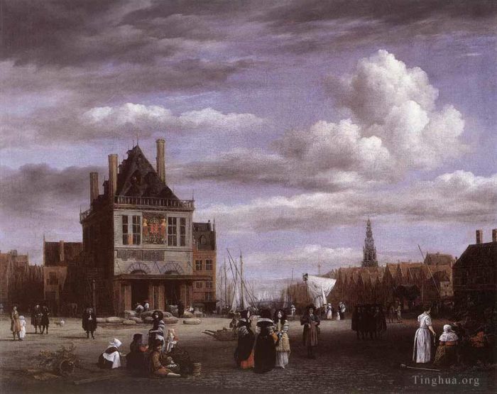 雅各布·凡·罗伊斯达尔 的油画作品 -  《阿姆斯特丹水坝广场》