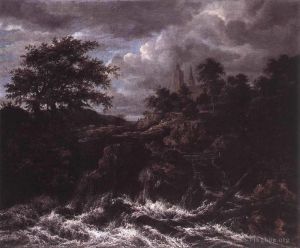 艺术家雅各布·凡·罗伊斯达尔作品《教堂旁的瀑布》