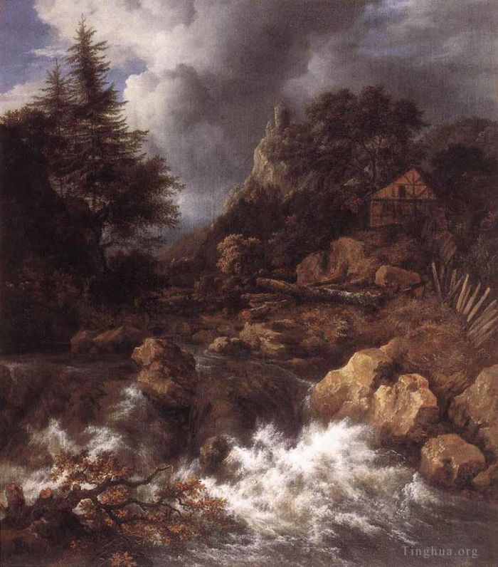 雅各布·凡·罗伊斯达尔 的油画作品 -  《北部山区景观中的瀑布》