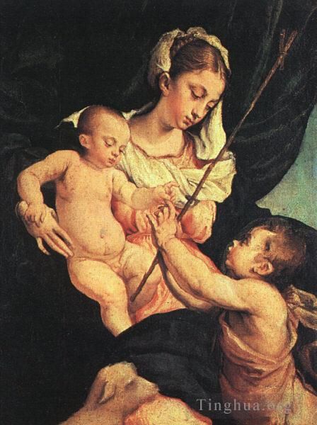 雅各布·巴萨诺 的油画作品 -  《麦当娜和孩子与施洗者圣约翰》