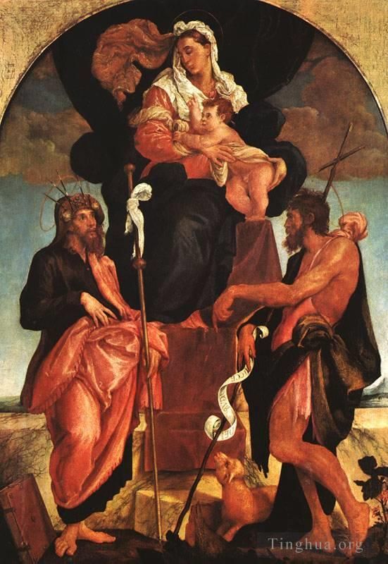 雅各布·巴萨诺 的油画作品 -  《麦当娜和孩子与圣徒》
