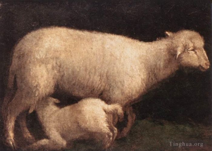 雅各布·巴萨诺 的油画作品 -  《绵羊和羔羊,Jacopo,da,Ponte,动物》