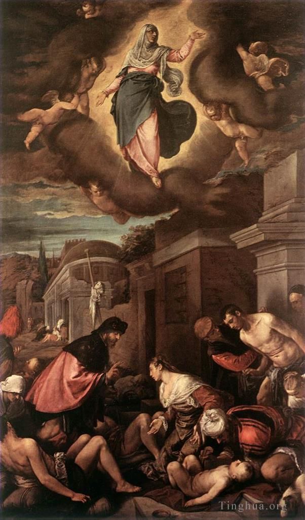 雅各布·巴萨诺 的油画作品 -  《瘟疫受害者中的圣罗什和荣耀中的麦当娜》