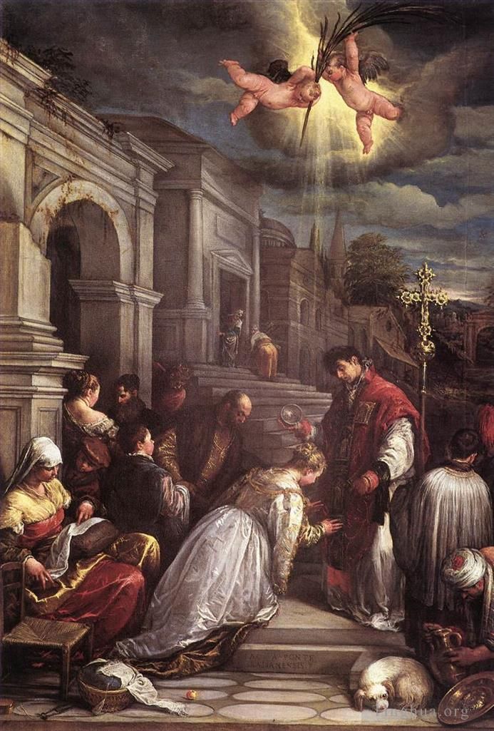 雅各布·巴萨诺 的油画作品 -  《圣瓦伦丁为圣卢西拉施洗》