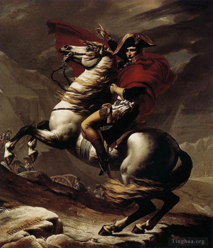 雅克·路易·大卫 的油画作品 -  《波拿巴冷静地骑着烈马穿越阿尔卑斯山,拿破仑》
