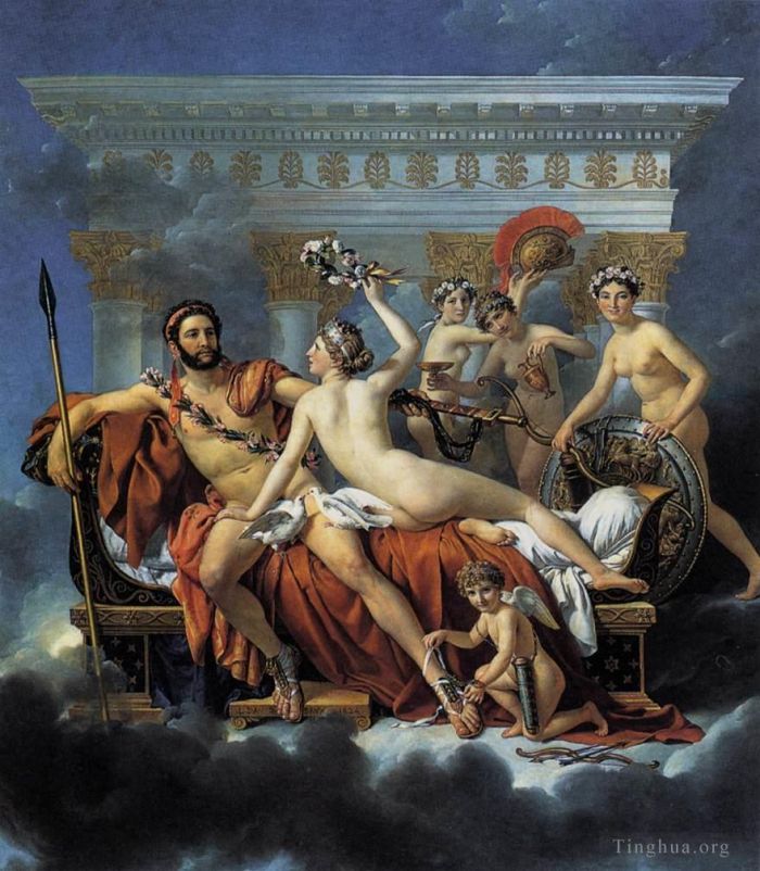 雅克·路易·大卫 的油画作品 -  《火星被维纳斯和美惠三女神解除了武装》
