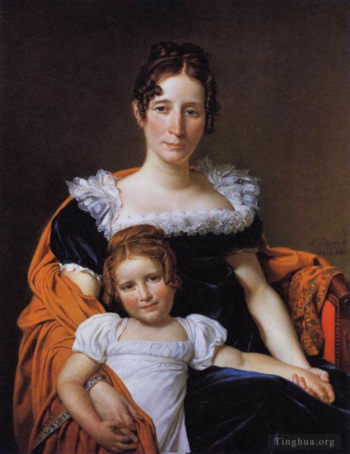 雅克·路易·大卫 的油画作品 -  《维兰十三世伯爵夫人和她的女儿的肖像》