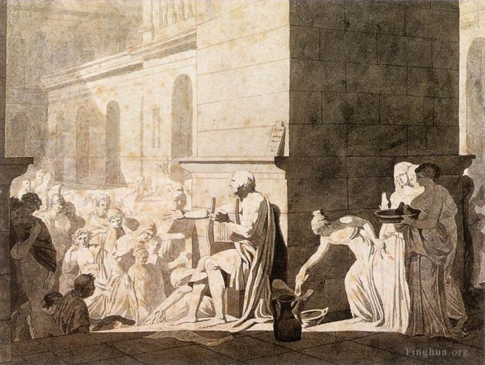 雅克·路易·大卫 的各类绘画作品 -  《荷马向希腊人背诵他的诗句》