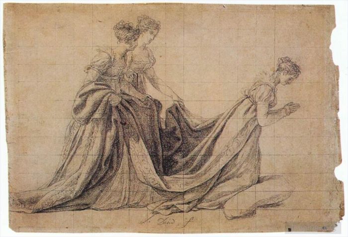 雅克·路易·大卫 的各类绘画作品 -  《约瑟芬皇后与德拉罗什富科夫人和德拉瓦尔夫人跪着》