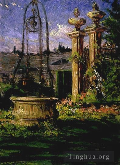 詹姆斯·卡罗尔·贝克威思 的油画作品 -  《在帕尔米耶里别墅的花园里》