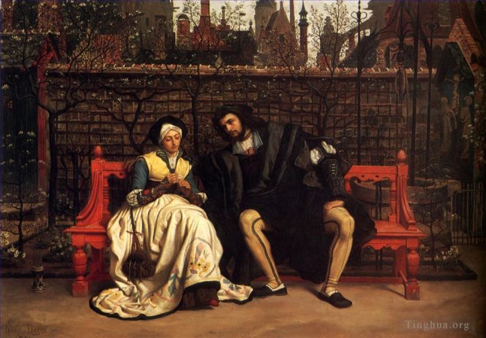 雅克·约瑟夫·蒂索 的油画作品 -  《花园里的浮士德和玛格丽特》