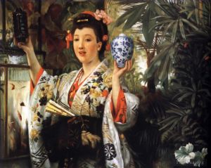 艺术家雅克·约瑟夫·蒂索作品《拿着日本物品的年轻女士》