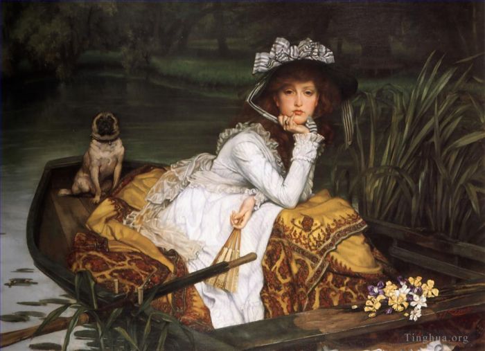 雅克·约瑟夫·蒂索 的油画作品 -  《船上的年轻女士》