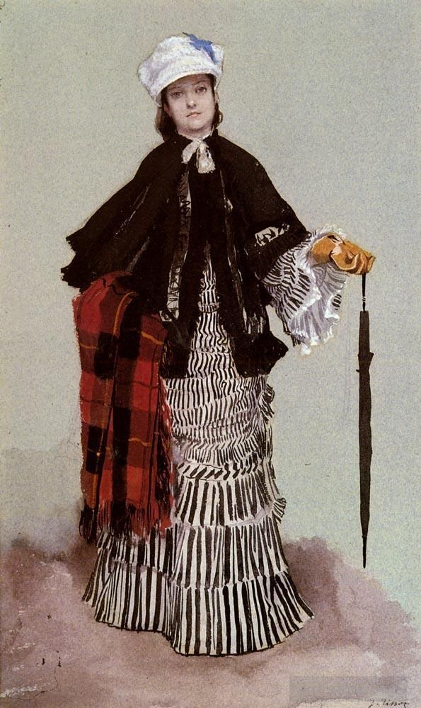 雅克·约瑟夫·蒂索 的各类绘画作品 -  《一位穿着黑白连衣裙的女士》