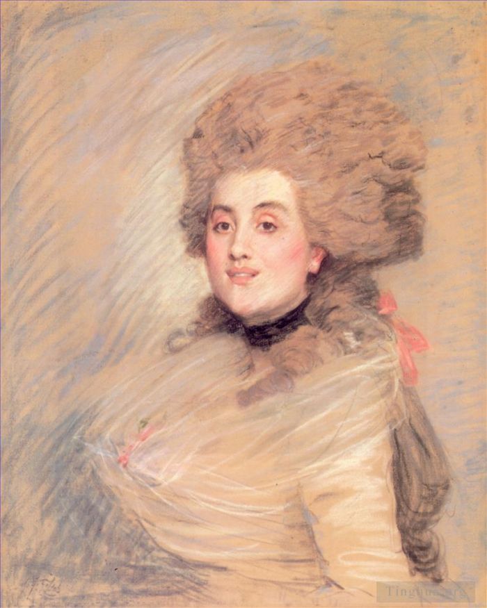 雅克·约瑟夫·蒂索 的各类绘画作品 -  《穿着,18,世纪服装的女演员肖像》