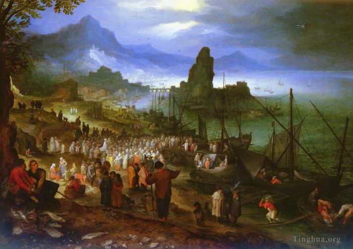 老扬·勃鲁盖尔 的油画作品 -  《156基督在海港传道》